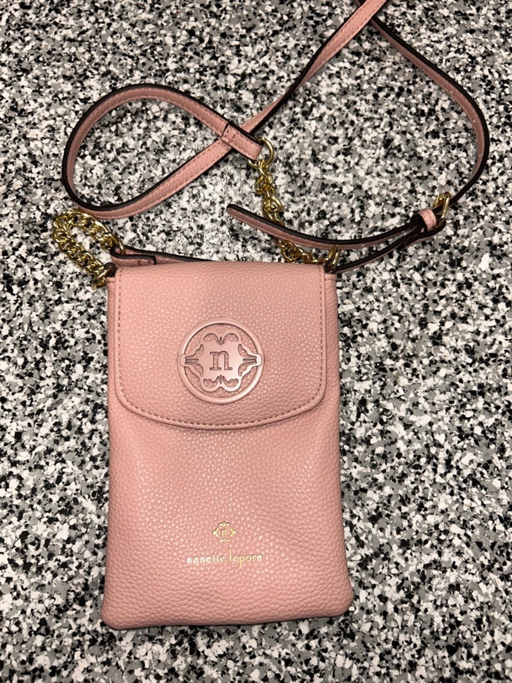 Nanette Lepore Blush Pink Pebbled Leather Crossbody Phone Pouch